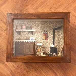 Miniature room box vintage kitchen with kitten